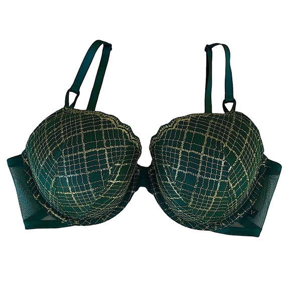 Victoria’s Secret Green With Gold Shimmer Women's Demi Cup Under Wire Bra 36D - Picture 2 of 16